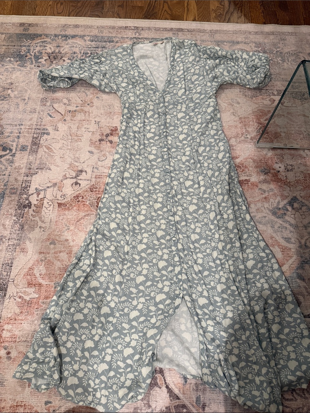 Faherty Light Blue and White Floral Maxi Dress
